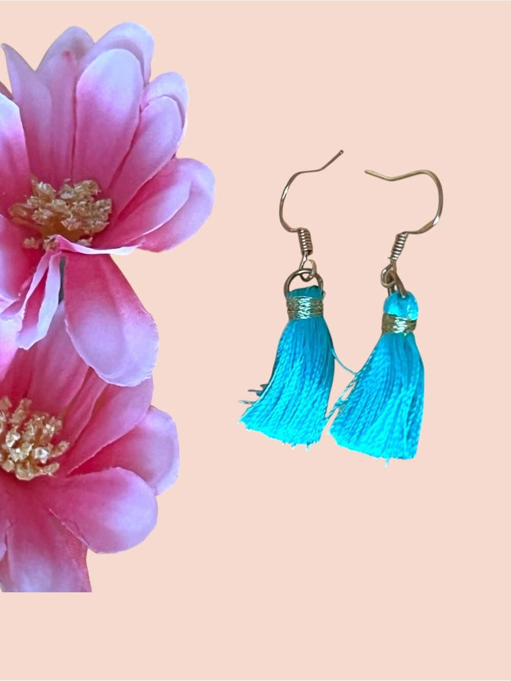 Elegant Gold over silver and Turquoise Tassel Earrings, stamped .925